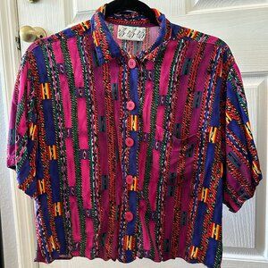 Vintage Cropped Button Up Blouse